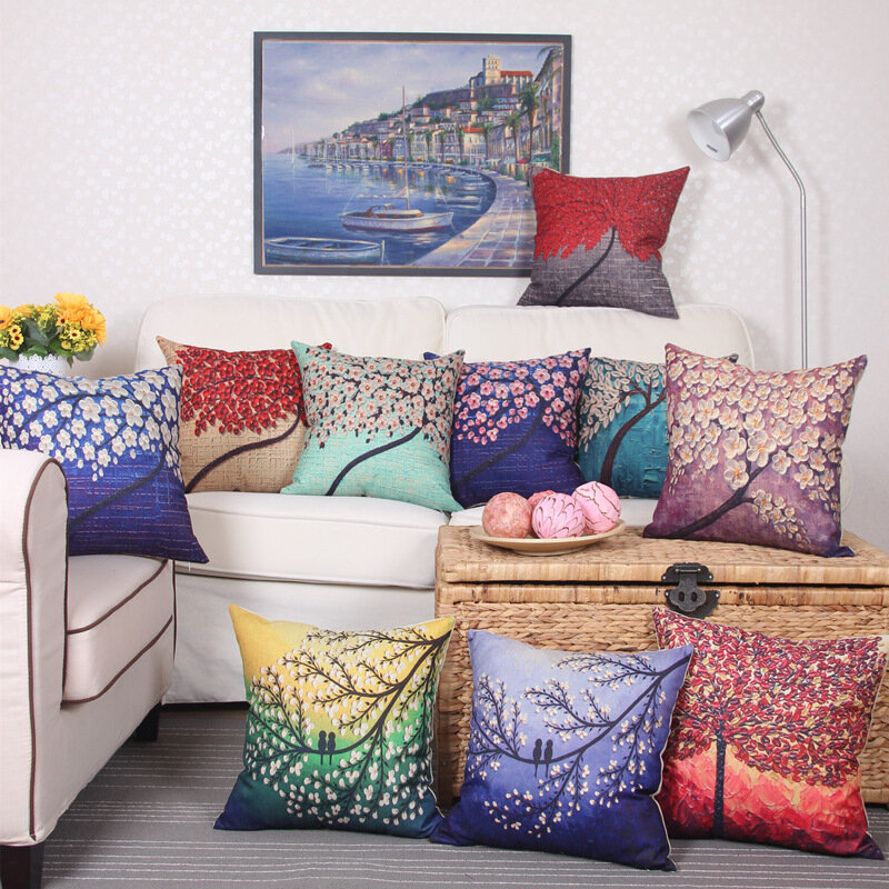 3D Vintage Flower Cotton Linen Pillow Case Waist Cushion Cover Bags Home Car Decor