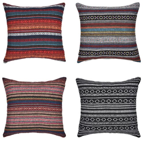 Bohemian Striped Linen Pillow Case Square Home Decorative Sofa Cushion Cover Pillow Cover