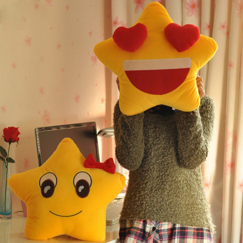 Funny Cute Lovers Yellow Star Throw Pillow Expression Soft Plush Sofa Car Office Cushion