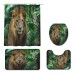 Honana 4PCS Bathroom Waterproof Shower Curtain Animal Lion Pattern Toilet Seat Cover Pedestal Rug Bath Mat Bathroom Decor