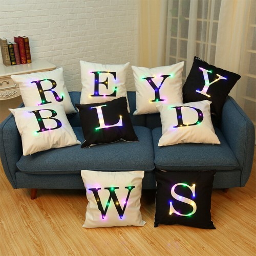 Honana WX-K33 Creative LED Lights Letter Pillowcase Plush Soft Pillow Cushion Cover Christmas Home Decor