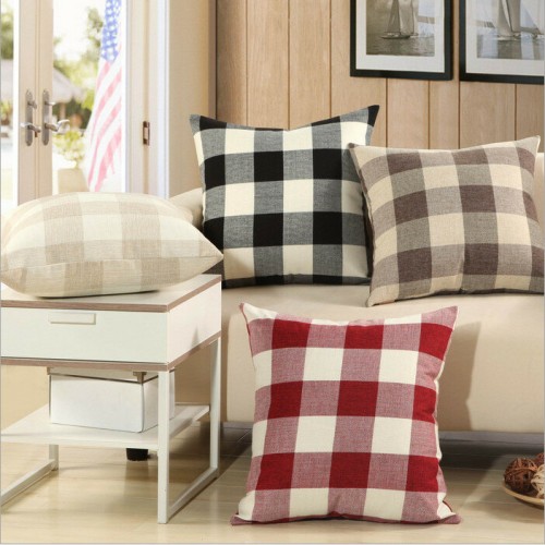 KC-W08 Simple Plaid and Striped Cushion Covers Throw Pillow Case for Sofa Bed Office Car Cafe