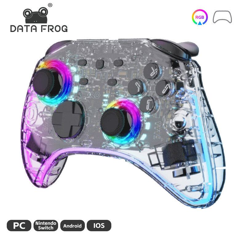 DATA FROG GG04  RGB Transparent Wireless Game Controller for Switch/Switch Lite Built-in Turbo Mode Double Vibration Macro Function Wireless Joystick Gamepad for PC Android IOS