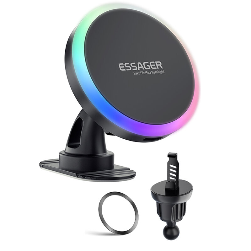 ESSAGER ACPH004 15W RGB Magnetic Wireless Charger Car Holder Fast Wireless Charging for Smart Phones for iPhone 15 14 13 for Xiaomi 14pro for Oppo Find X7 for Huawei Mate60