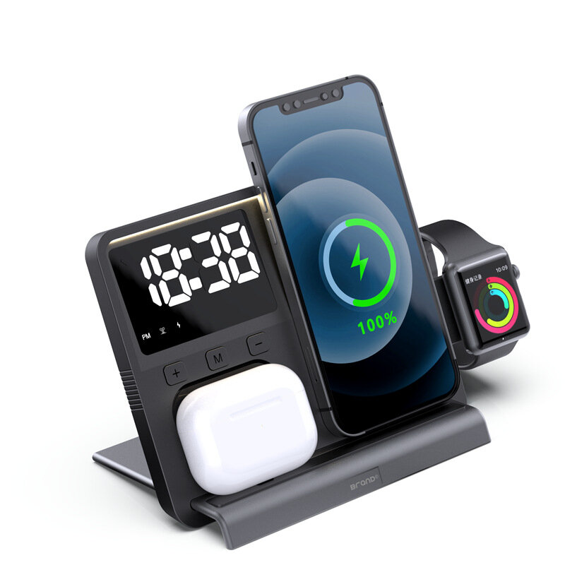 T50 15W Wireless Charger Fast Wireless Charging Station with Timing Clock for Smart Phones for iPhone 15 14 13 for Huawei Mate60 Pro for Samsung Galaxy Z Flip4 for Xiaomi 13pro for Airpods for Apple Watch