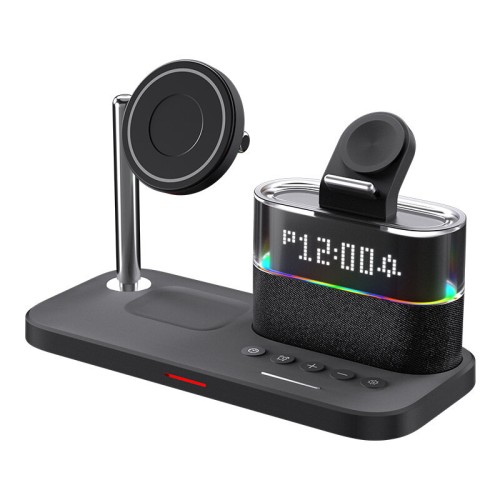 XJCX C09 5-in-1 15W Digital Display Magnetic Wireless Charger with Night Light & Alarm Clock Fast Wireless Charging Station for  iPhone 15 14 13 for Huawei Mate60 for Xiaomi 14pro for bluetooth Earphone for Smart Wristband