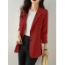 Solid Button Front Pocket Lapel Long Sleeve Blazer