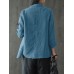 Women 100% Cotton Solid Color Button Front Business Thin All-Match Blazer With Pocket