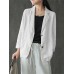 Women 100% Cotton Solid Color Button Front Business Thin All-Match Blazer With Pocket