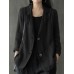 Women 100% Cotton Solid Color Button Front Business Thin All-Match Blazer With Pocket