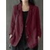 Women 100% Cotton Solid Color Button Front Business Thin All-Match Blazer With Pocket