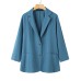 Women 100% Cotton Solid Color Button Front Business Thin All-Match Blazer With Pocket