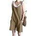 100% Cotton O-Neck Loose Sleeveless Jumpsuits For Women