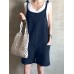 100% Cotton O-Neck Loose Sleeveless Jumpsuits For Women