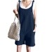 100% Cotton O-Neck Loose Sleeveless Jumpsuits For Women