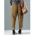 Corduroy Elastic Waist Solid Color Side Pocket Harem Pants