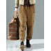 Corduroy Elastic Waist Solid Color Side Pocket Harem Pants