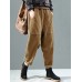 Corduroy Elastic Waist Solid Color Side Pocket Harem Pants