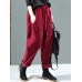 Corduroy Elastic Waist Solid Color Side Pocket Harem Pants