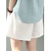 Cotton Solid Pocket Elastic Waist Casual Shorts