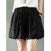 Cotton Solid Pocket Elastic Waist Casual Shorts