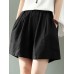 Cotton Solid Pocket Elastic Waist Casual Shorts