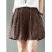 Cotton Solid Pocket Elastic Waist Casual Shorts