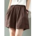 Cotton Solid Pocket Elastic Waist Casual Shorts