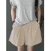 Leisure Solid Ruched Pocket Casual Cotton Shorts