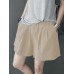 Leisure Solid Ruched Pocket Casual Cotton Shorts