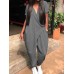 Short Sleeve V-Neck Side Pockets Simple And Comfortable Jumpsuit