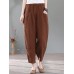 Solid Pocket Casual Cotton Pants