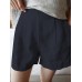 Solid Pocket Ruched Cotton Casual Shorts