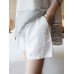 Solid Pocket Ruched Cotton Casual Shorts