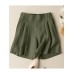 Solid Ruched Pocket Casual Cotton Shorts