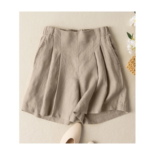 Solid Ruched Pocket Casual Cotton Shorts