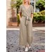 Solid Sash Pocket V Neck Casual Jumpsuit