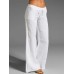 Wide Leg Women Loose Cotton Pure Color Elastic Waist Trousers Pants