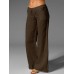 Wide Leg Women Loose Cotton Pure Color Elastic Waist Trousers Pants