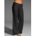 Wide Leg Women Loose Cotton Pure Color Elastic Waist Trousers Pants