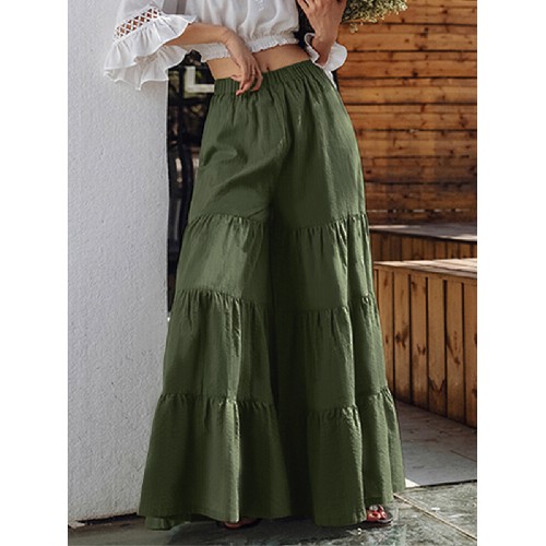 Women Flare Swing Wide Leg Pants Casual High Waist Culottes Skirt