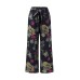 Women High Elastic Waist Floral Print Belted Side Pocket Vintage Pants