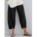 Women Solid Color Elastic Waist Loose Side Pocket Pants