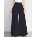 Women Solid Color High Waist Zipper Wide Leg Pants With Pocket