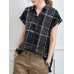 Abstract Painted Letter Plaid Short Sleeve Casual Blouse