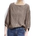 Check Pattern Puff Sleeve Crew Neck Casual Blouse