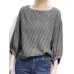 Check Pattern Puff Sleeve Crew Neck Casual Blouse