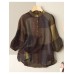 Check Print Button Stand Collar 3/4 Sleeve Women Blouse