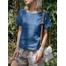 Cotton Solid Round Neck Short Sleeve Casual Blouse