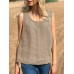 Cotton Solid Round Neck Sleeveless Casual Tank Top